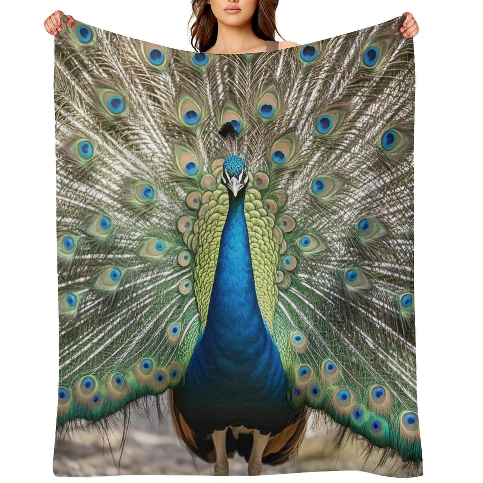 Flannel Peacock Pattern Throw Blanket for Couch Super Soft Fuzzy Cozy Flannel Blankets No Shed No Pilling FAnti-Static Winter Bed Blanket Decorative and Giftable Blankets