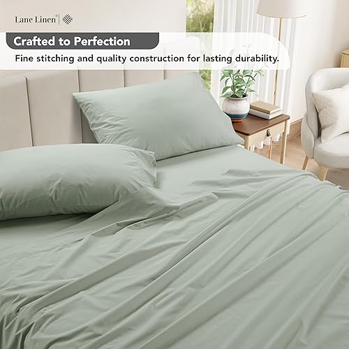 Miniatura 3 de LANE LINEN - Juego de sábanas tamaño King de fibras extralargas 100% algodón, sábanas King prelavadas en tejido de percal crujiente, diseñadas para