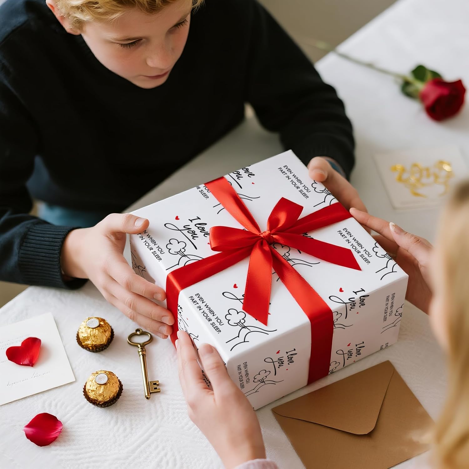 LeZakaa Funny Valentine Wrapping Paper Roll, I Love You Even When You Fart in Your Sleep Humor Design, Mini Roll, Romantic Gag Gift Wrap for Him Her Husband Wife, 17 Inches x 16.4 Feet image 3