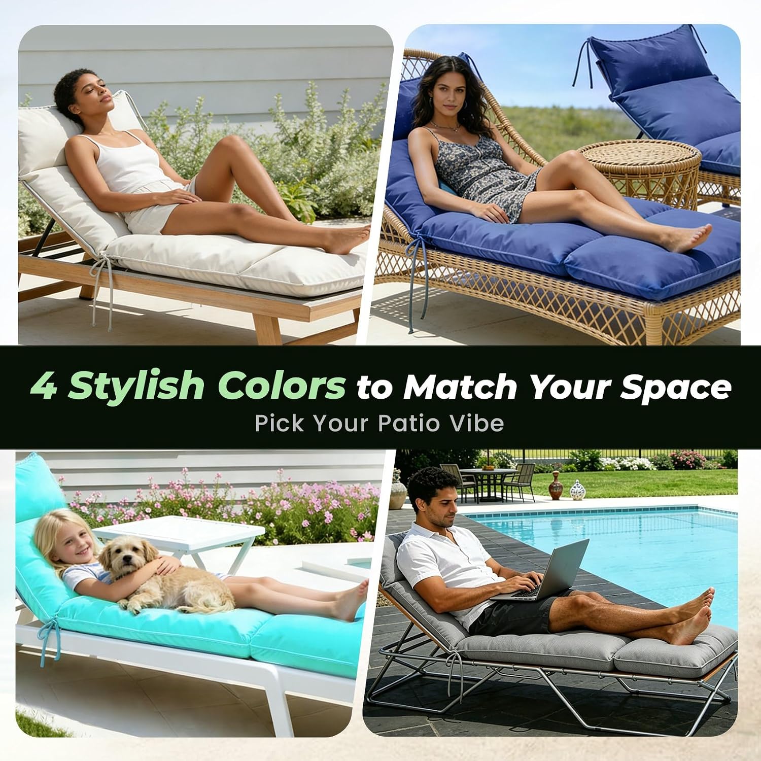 Outdoor Chaise Lounge Chair Cushion, Waterproof Non-Slip Patio Chaise Lounge Cushions for Outdoor Furniture, 80 x 26 x 5 Inches, Grey