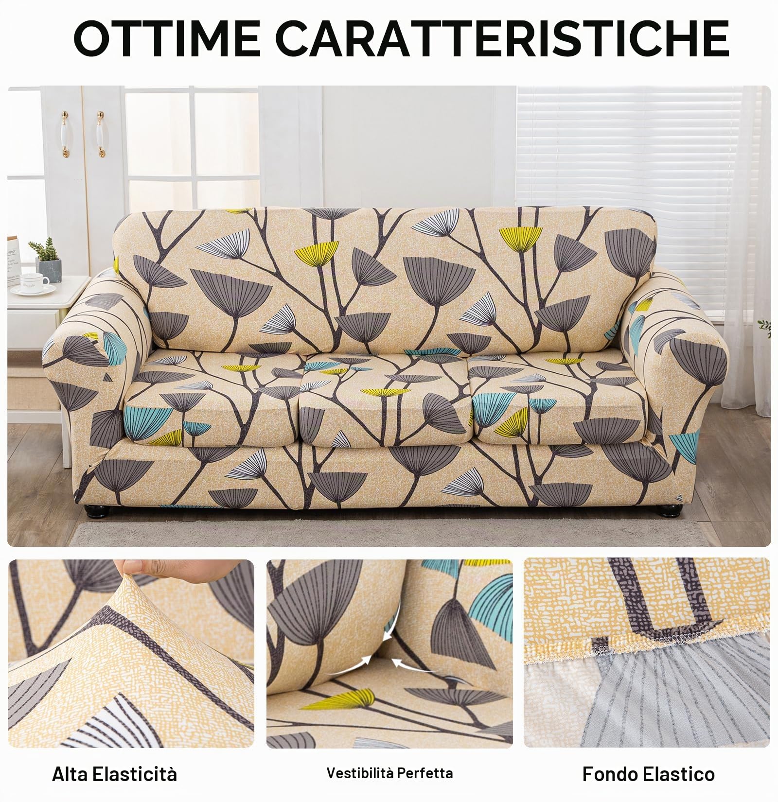 Copridivano Elasticizzato, Copri Divano 1/2/3 Posti con Cuscini Separati, Antigraffio Gatto, Antimacchia Lavabile Antiscivolo