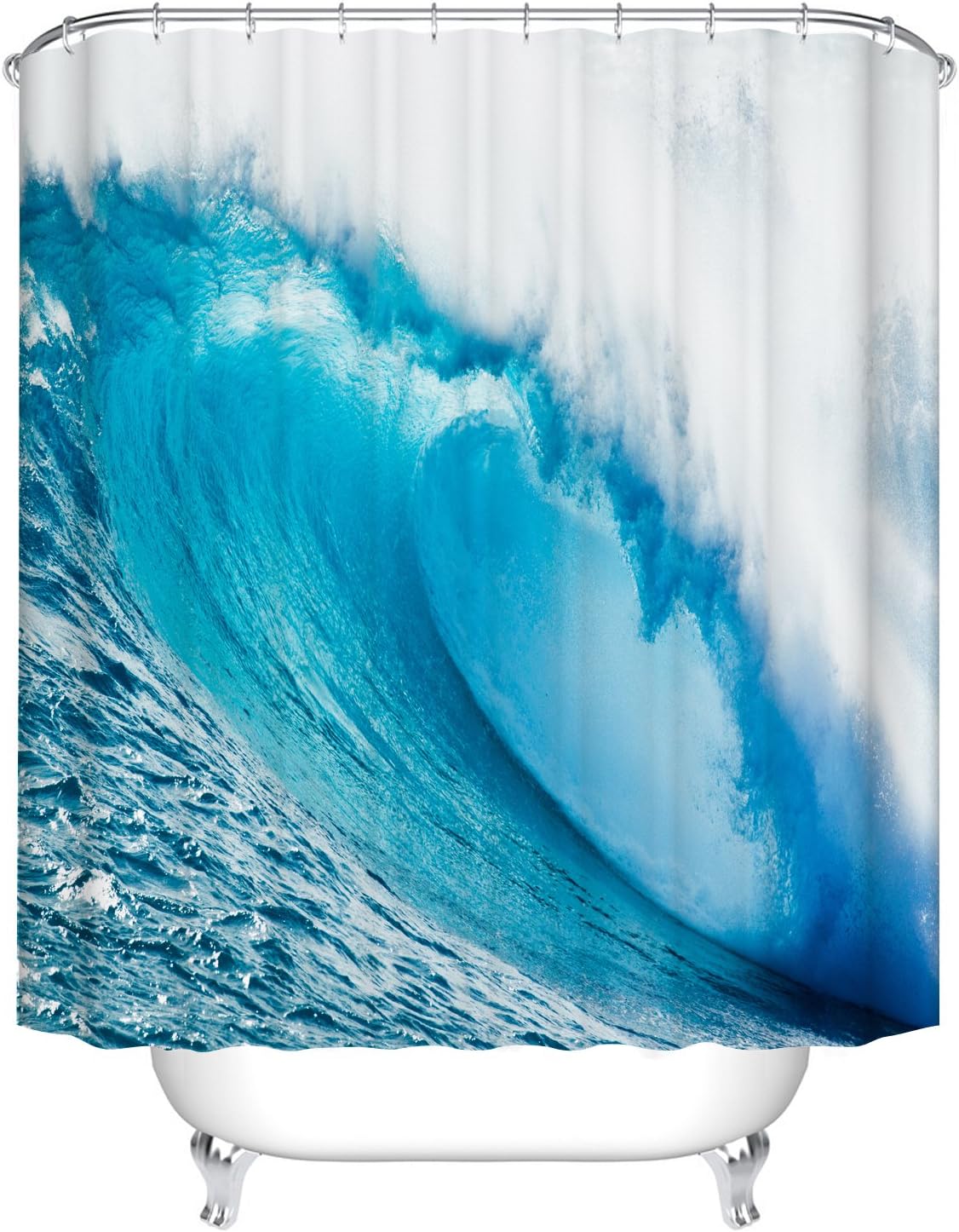Waterproof Polyester Fabric Bathroom Shower Curtain, Qile Mildew-Resistant Anti-Bacterial 3D Digital Printing Pattern Shower Curtains with 12 Ring Hooks, 180 x200cm (B1230)