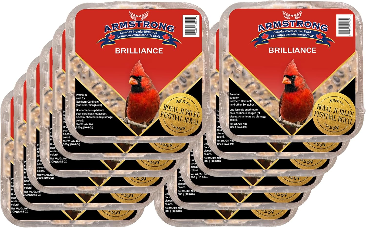 Armstrong Bird Food Royal Jubilee Brilliance Suet Cake (12 Total) - with Black Oil Sunflower, Safflower, Raisins, Cherries and Peanuts for Northern Cardinals and Songbirds