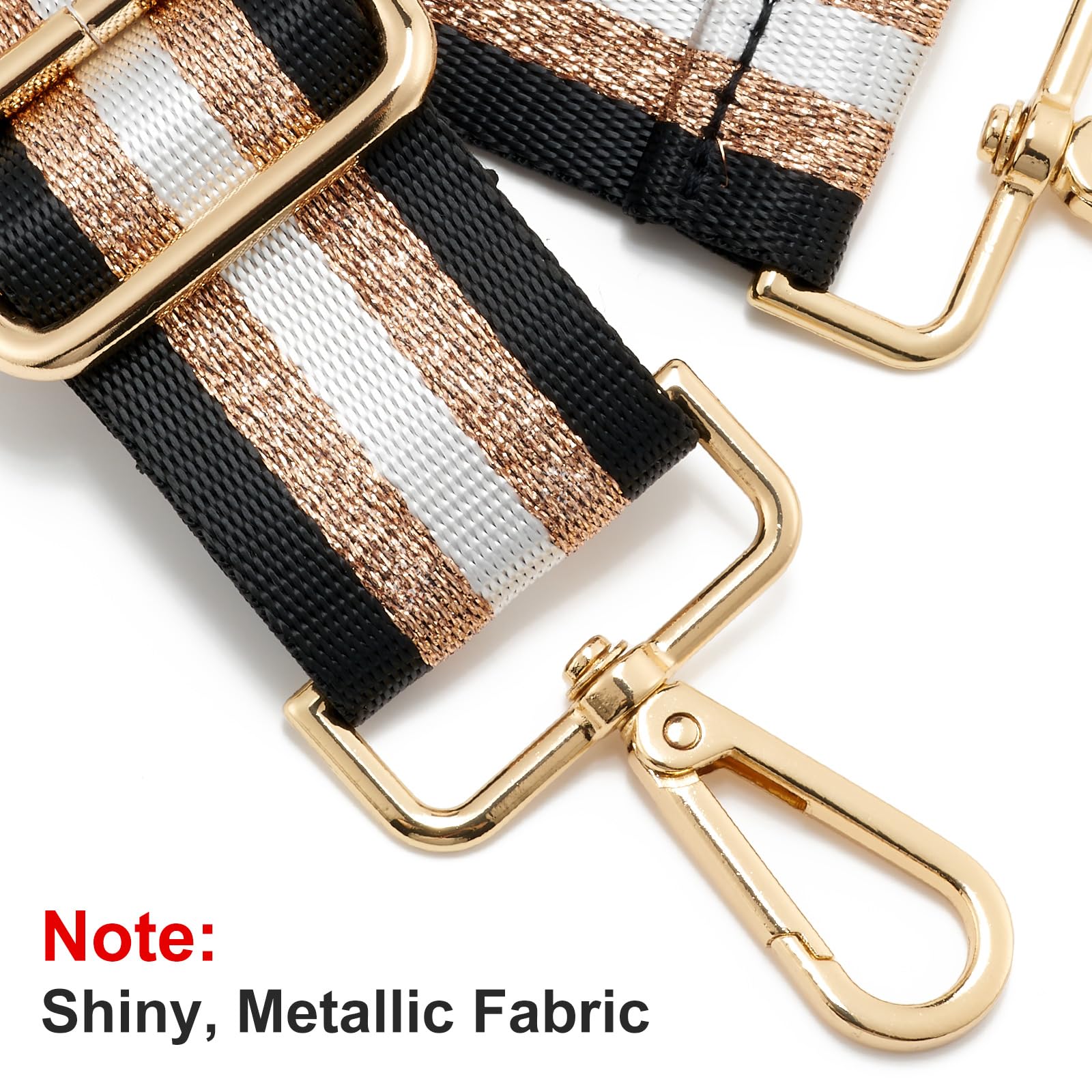 ZOOEASS Wide Shoulder Strap, Guitar Style Adjustable Purse Strap with Gold Buckle Replacement Woven Crossbody Straps for Handbags((3.8CM) Shining Black) — view 2