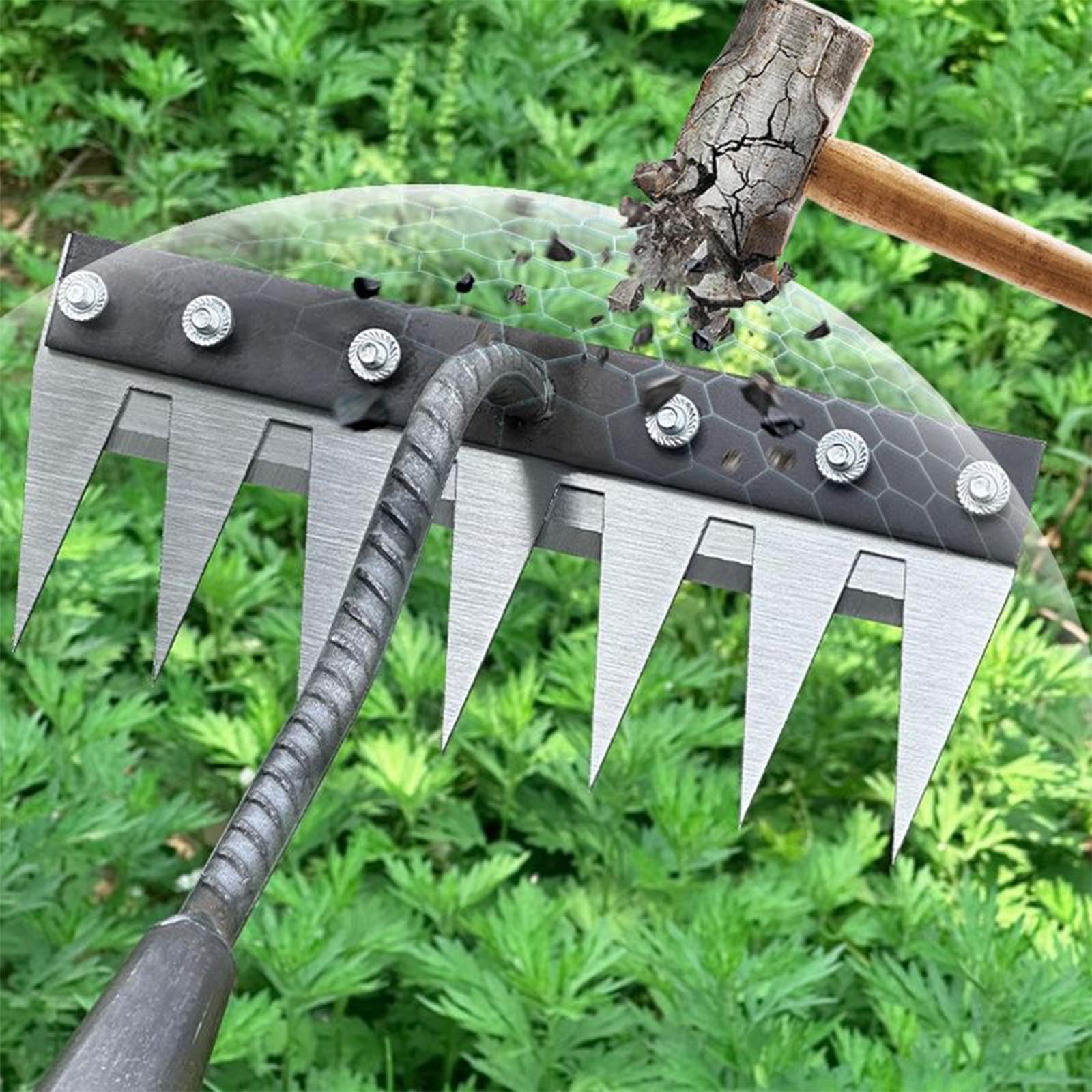 Râteau désherbeur de jardin en acier au carbone à 5/6/7/8 dents, râteau à mauvaises herbes, râteau en fer pour le désherbage, râteaux de jardin en métal robuste, râteau en fer pour le jardinage et l