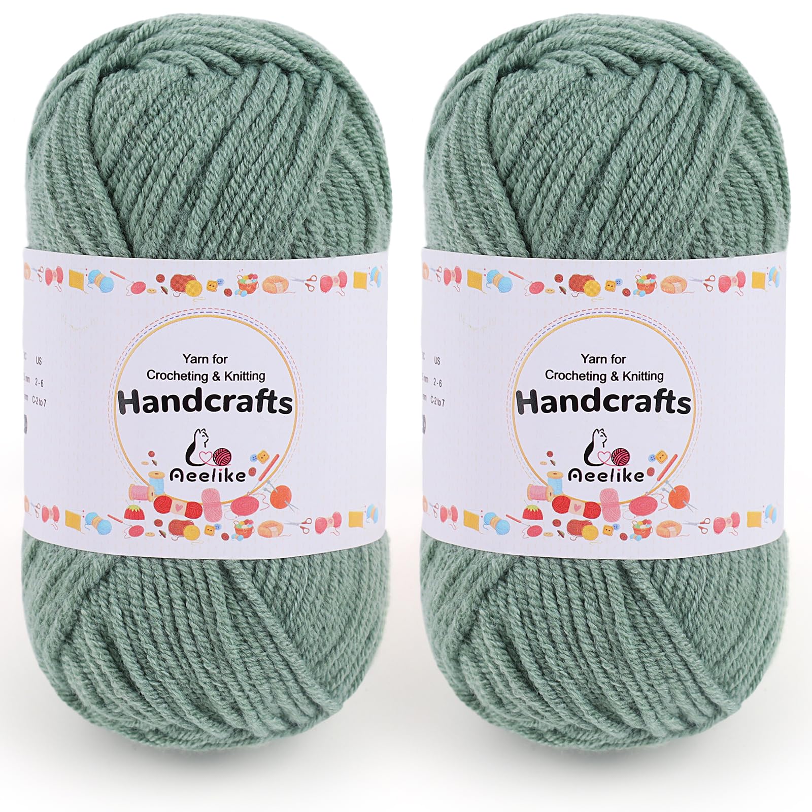 Aeelike 2 x 50g Green Yarn Acrylic Knitting Wool, Soft 5 Ply Milk Cotton Yarn for Crochet Amigurumi, Blanket and Knitting Socks Hats and Other DIY Handcrafts Projects — image 1