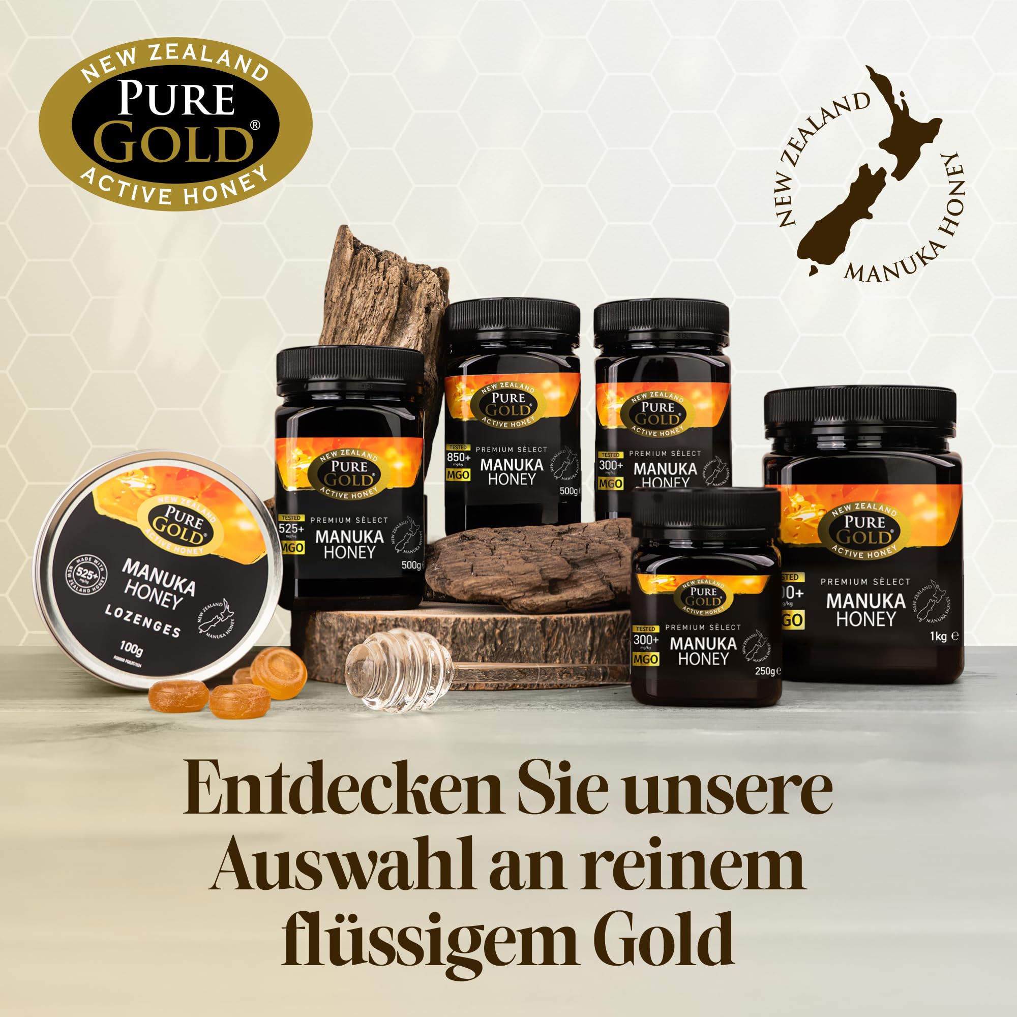 Pure Gold Manuka-Honig 525+ 500 g aus Neuseeland MBO-zertifiziert MPI-Standards