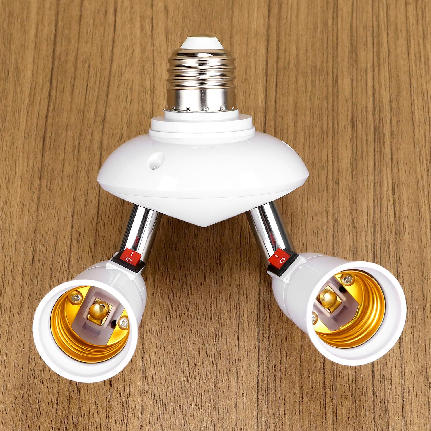 QWORK 2-in-1 Light Socket Extender, E26/E27 Bulb Extension Holder, 360° Adjustable Dual Sockets, for LED, Security Cameras