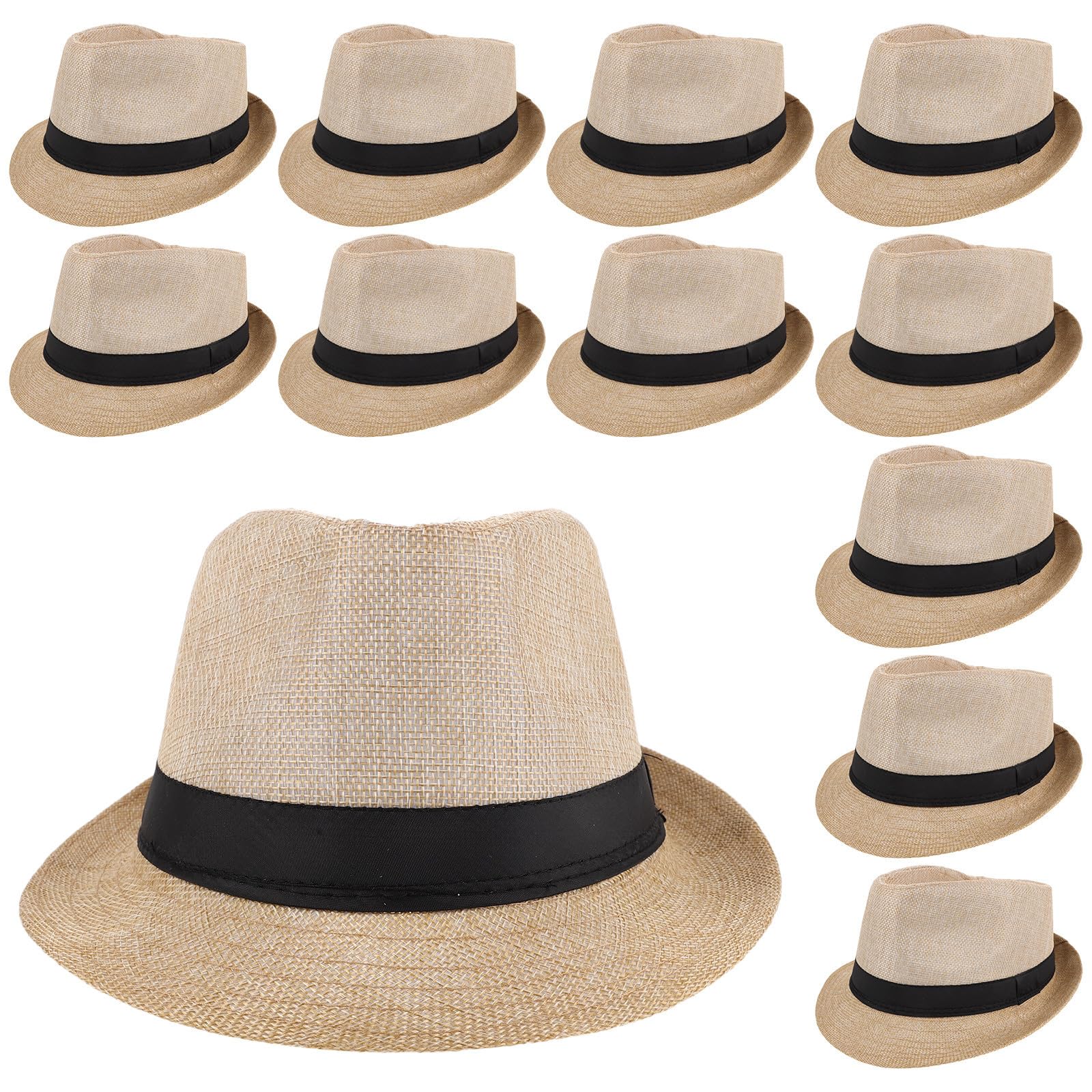 12 Pezzi Cappello Jazz con Bordo Corto in Juta Nera, Design
