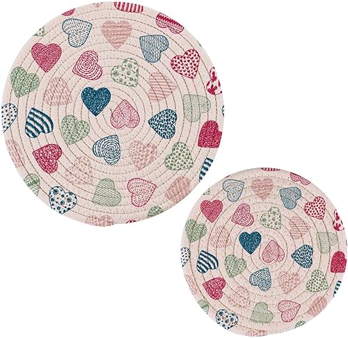 YETTASBIN Salvamanteles redondos para el día de San Valentín, 2 unidades, resistentes al calor, de hilo de algodón, para platos calientes, cocinar,
