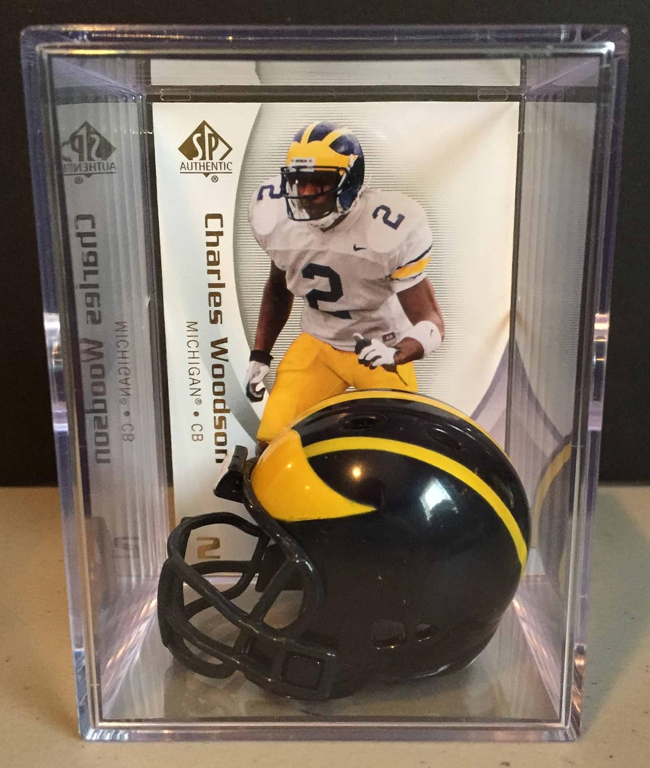Michigan Wolverines NCAA Helmet Shadowbox w/ Charles Woodson card