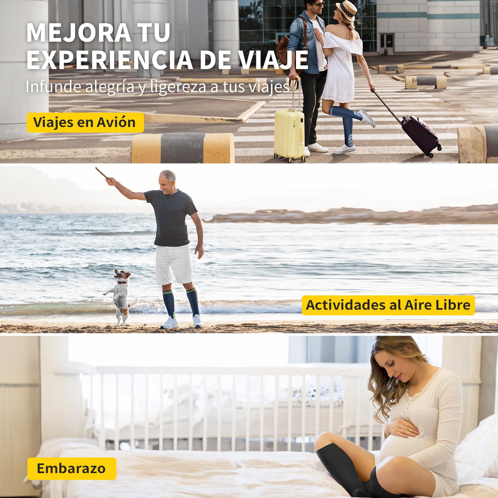 CAMBIVO Medias de Compresión 20-30mmHg 3 Pares, Calcetines Compresion para Varices, Deporte, Running