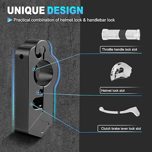 Vista 3 de Combo de bloqueo de motocicleta - Casco y agarre antirrobo para todas las motocicletas, bicicletas, cuatrimotos, scooters con diámetros de manillar
