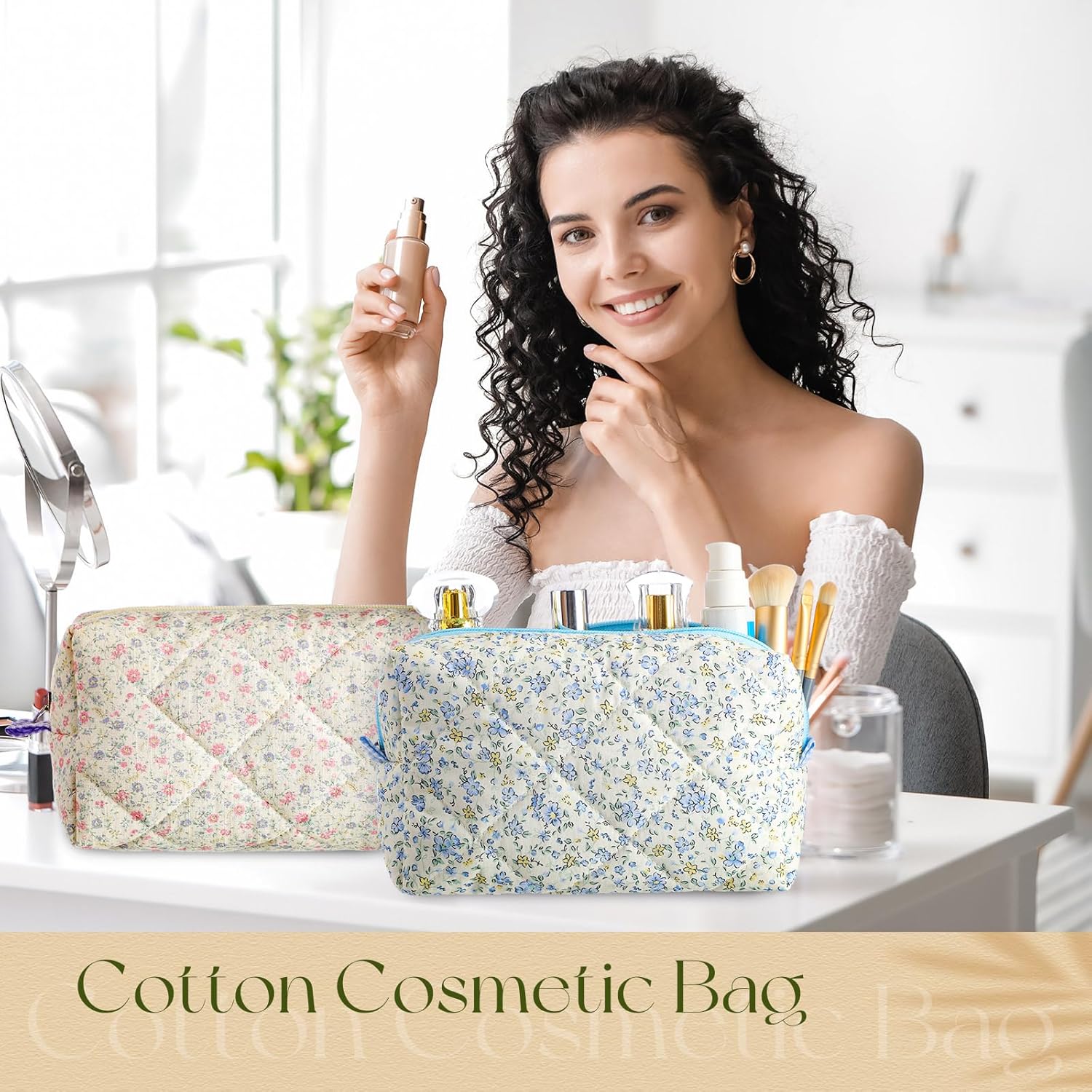 Paterr 10 Pcs Quilted Makeup Bag Bulk Cotton Floral Cosmetic Bag Women Girls Bridesmaid Gifts Cute Makeup Pouch Coquette Aesthetic Travel Toiletry Organizer(Classic Style,7.87 x 4.72 x 3.15 Inches) - Image 5