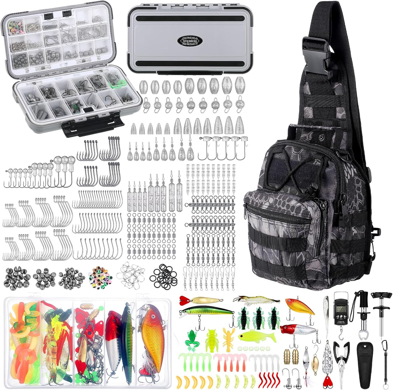482 Pcs Fishing Tools Kit Fishing Accessories Kit Include Fish Hook Lures Hook Remover Lip Gripper Backpack for Men Women Gifts