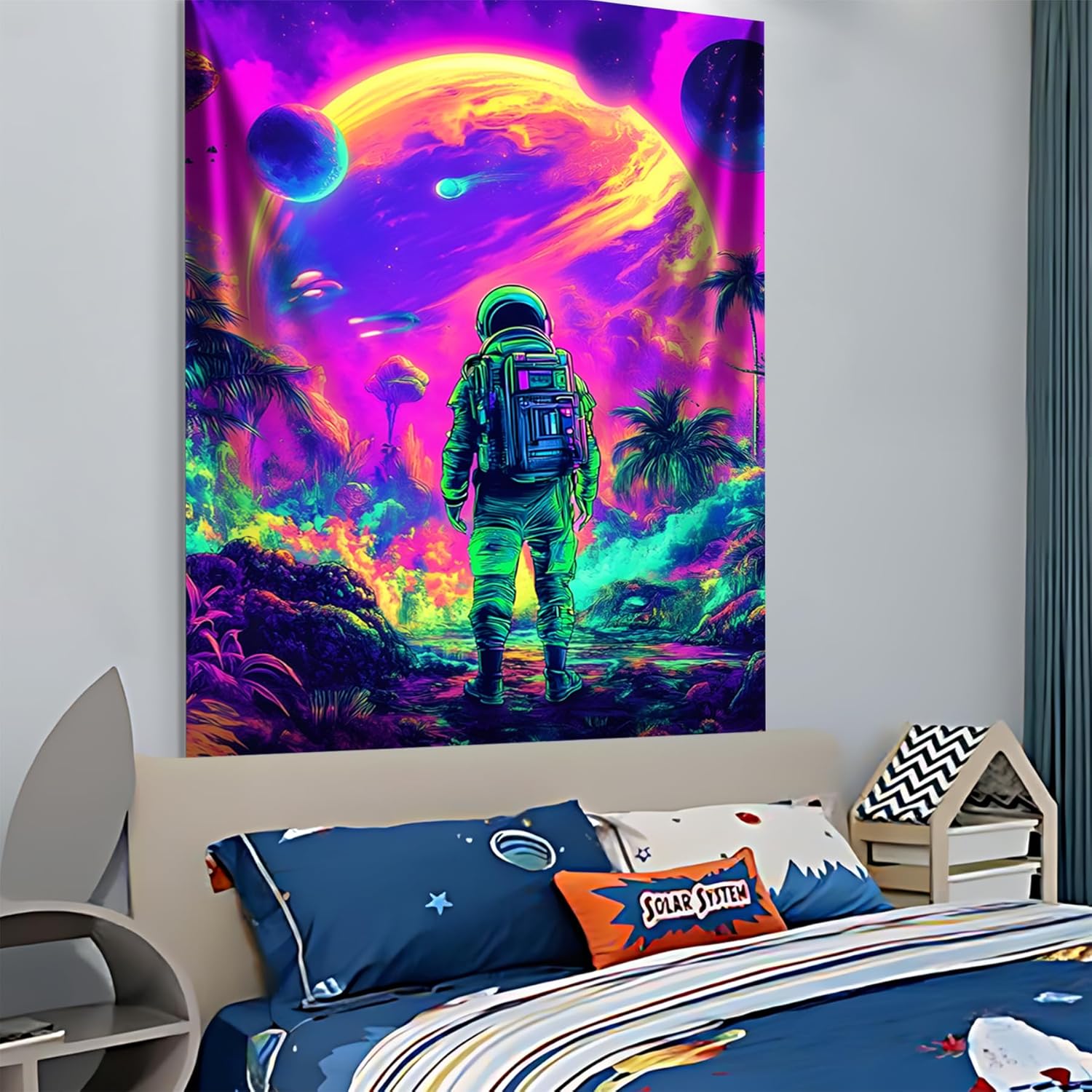 NYZE Astronaut Space Tapestry for Bedroom, Glow in the Dark Room Decor Wall Tapestries, Cool Galaxy Planet Wall Hanging, Wall Hanging for Men Guys Gamer Room Dorm Living Room 60x80 in