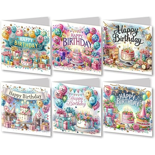 DIY Diamond Greeting Cards Set, 5D DIY Diamond Art Painting Festival Style Greeting Card, DIY Christmas Card Making Kits for Family Friends Handmade Gift-#28-Birthday