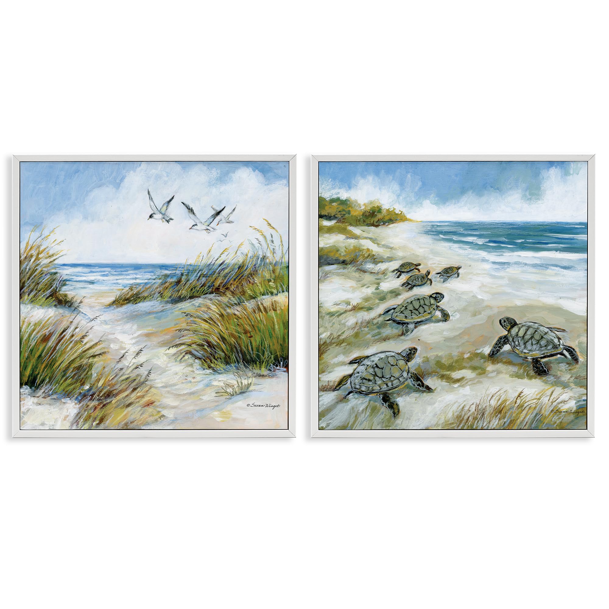 Stupell Industries 'Beach Creatures on Dunes', 2pc Framed Giclee Art Set 2, White, 12 x 12 Inches, Easy to Hang and Sturdy, Made in USA, by Susan Winget