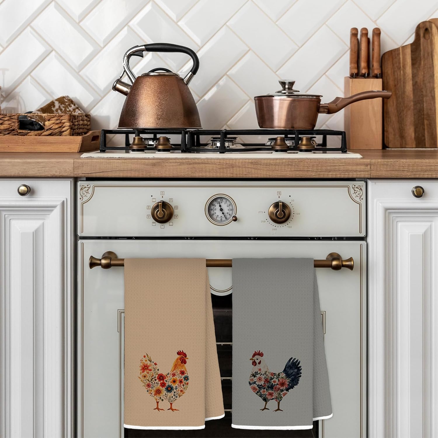 チキンキッチンディッシュタオル、チキン愛好家、お母様へのギフト、農家 野花 雄鶏 農場の動物 装飾ハンドタオル バスルーム用 16x