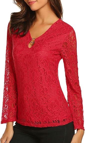 Amazon ladies lace tops Clearance