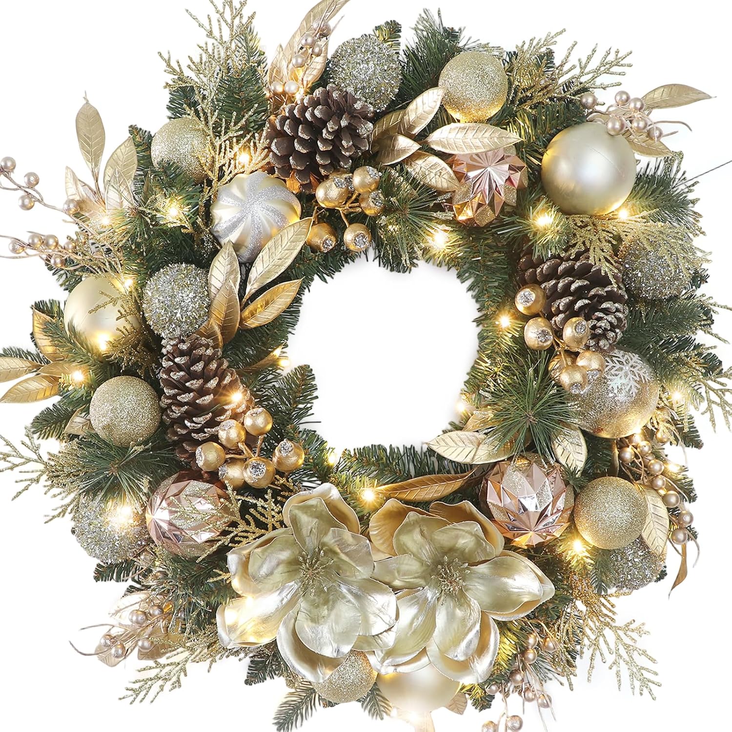 ( similarly)Chrisxiao 24 Inch Christmas Wreath for Front Door, Christmas Wreath with Golden Balls,Pine Needles, Pine Cones & Gold Accents for Home Door Window Wall Indoor Outdoor Christmas Decoration