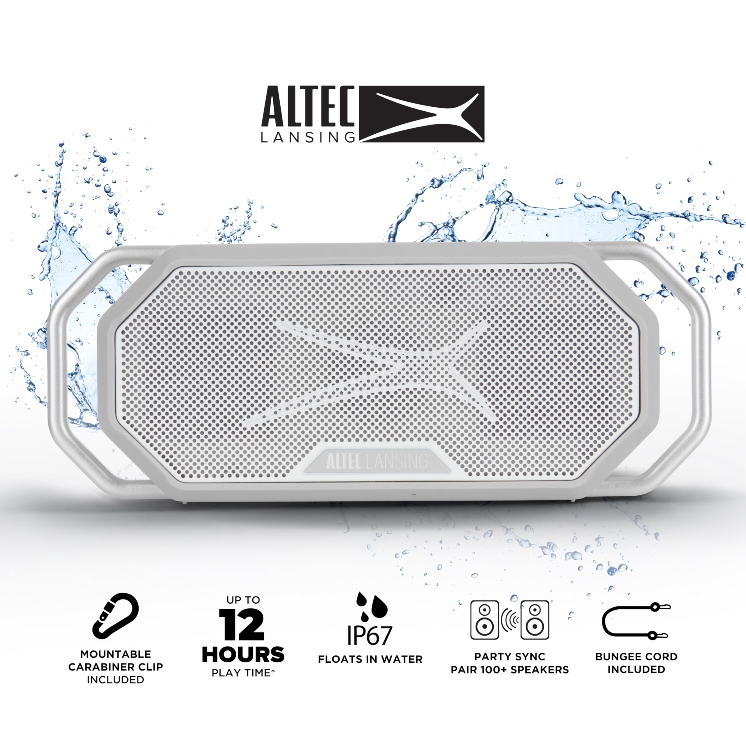 Altec Lansing HydraWAVE Portable Bluetooth Speaker, 12h Playtime, USB-C Quick Charge, True Wireless Pairing, IP67 Waterproof Bluetooth Speaker, Voice Assistant Compatible