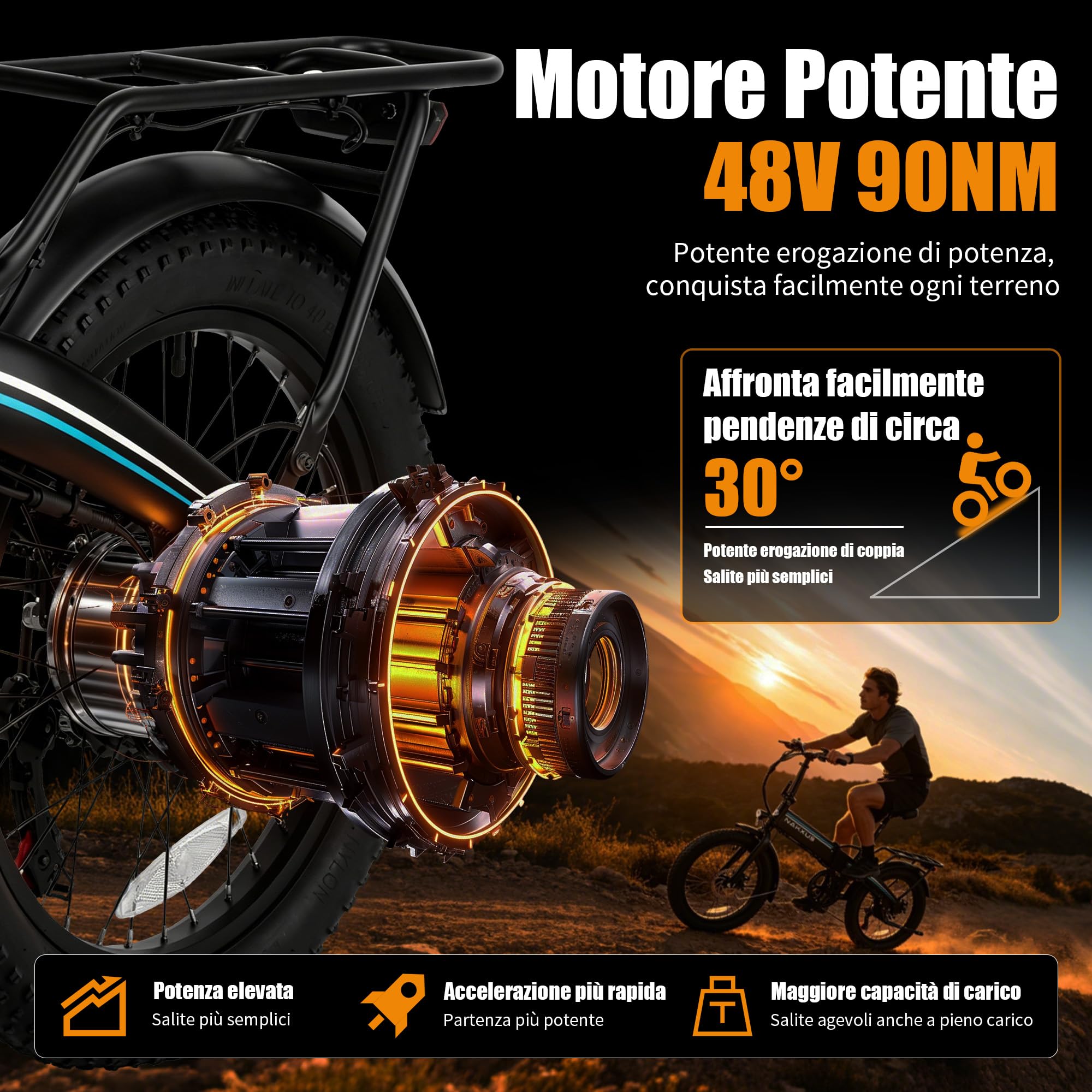 Bicicletta elettrica 20F063 da 20 pollici, batteria da 48 V 11,6 Ah estraibile, motore da 250 W, display LCD, 7 marce, portata 55-80 km, 25 km/h, IPX5 impermeabile per adulti