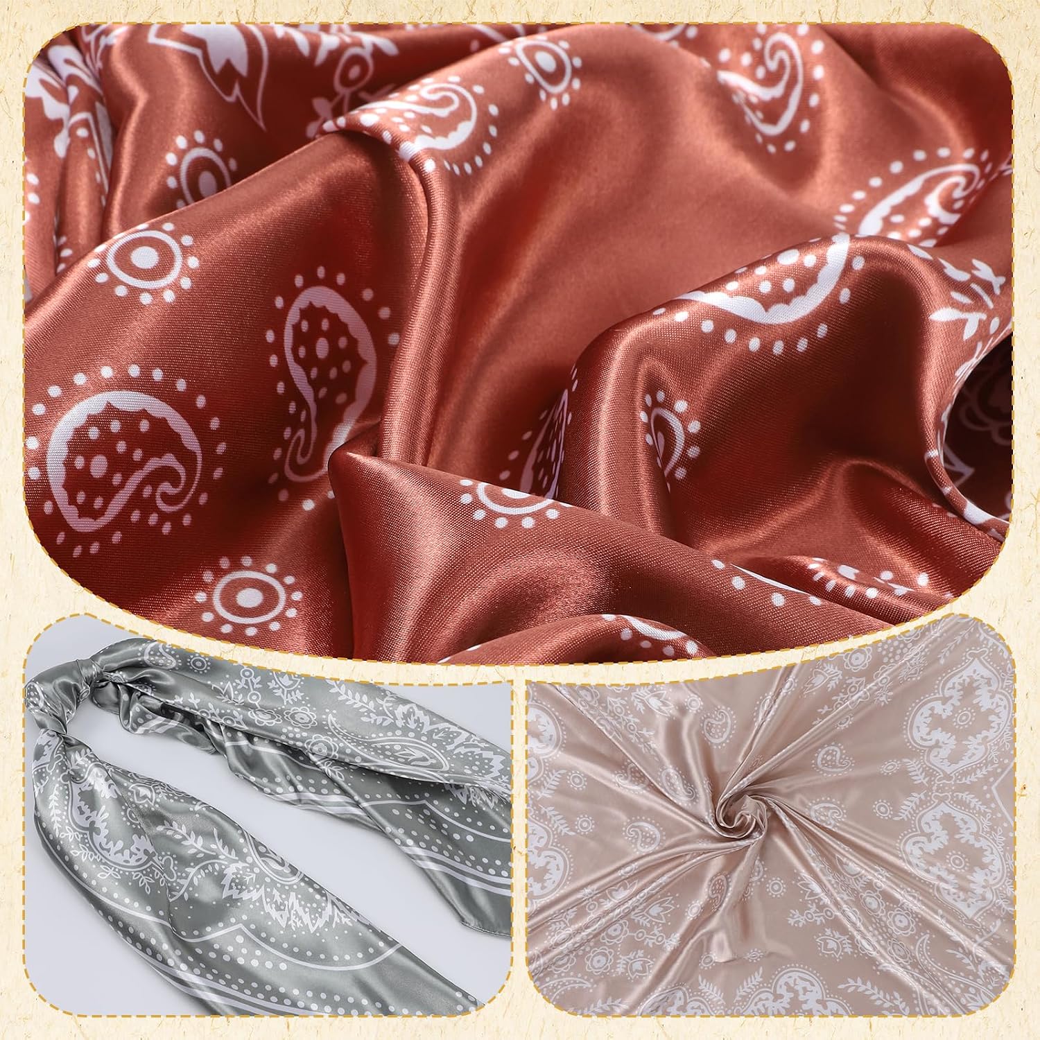 3Pcs Head Scarf for Women 35 Inch Satin Silk Like Hair Scarf Square Neck Scarves Bandana Hair Wraps Scarves for Sleeping and Styling