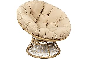 Milliard Wicker Papasan Chair with 360 Degree Swivel, Tan Cushion and Black Color Frame