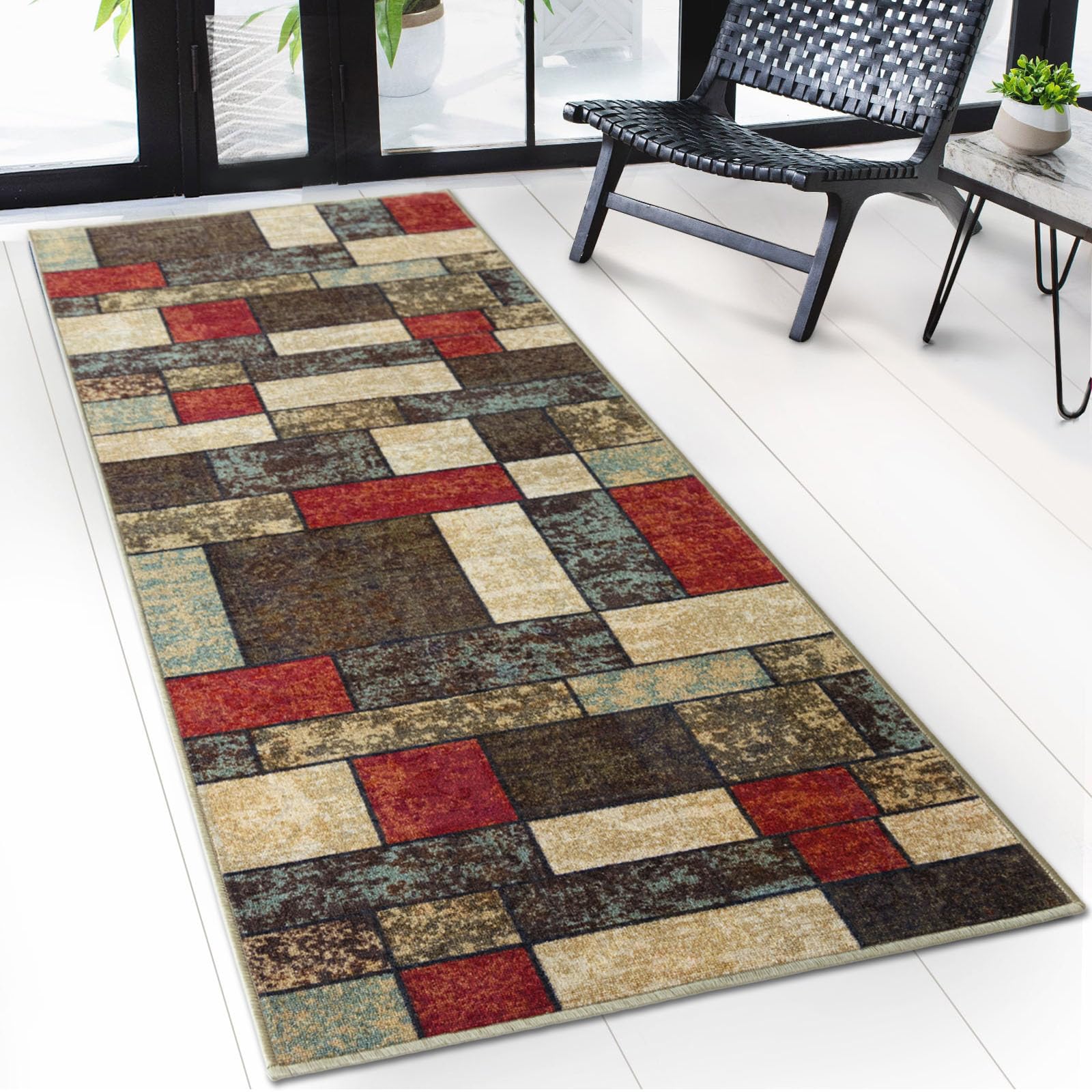 Floordirekt Mannheim Patch Carpet Runner With Pattern - Custom-Made Fine Loop Rug Runner For Kitchen, Hallway & Living Room - (80 X 300 Cm)