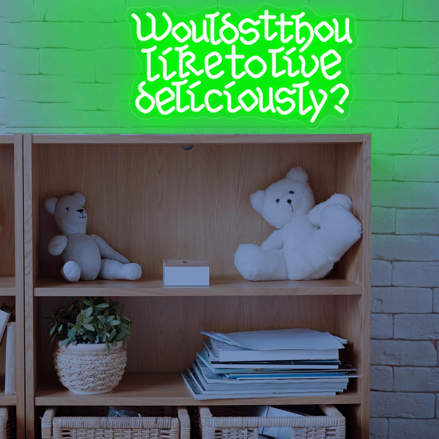 Wouldst Thou Like to Live Deliciously? Neon Sign Green Gothic Text Neon Lights for Wall Decor Creepy Halloween Holiday Decoration Satanic Witch Party Decor