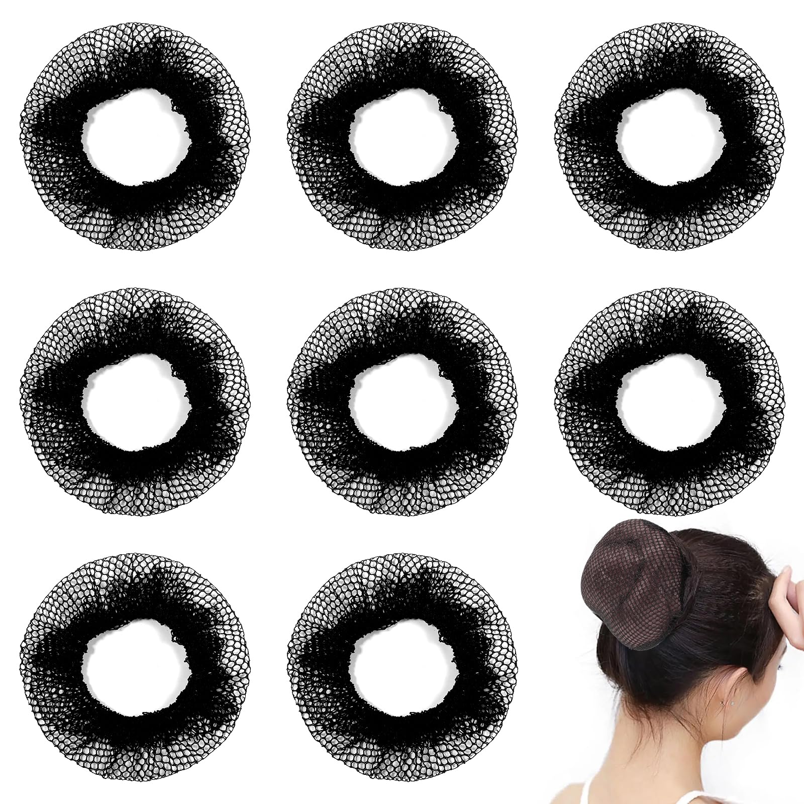 8 PCS Invisible Mesh Hair Nets Black Invisible Elastic Bun Covers Reusable Elastic Mesh Bun Cover for Ballet, Dance, Girls and Women