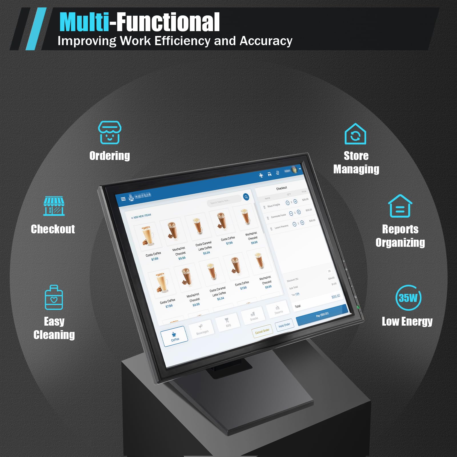 Pantalla táctil LCD, pantalla táctil de 17 pulgadas, pantalla táctil de registro de efectivo, monitor de efectivo para PC, POS, caja registradora, restaurante, bar, cafetería, alta