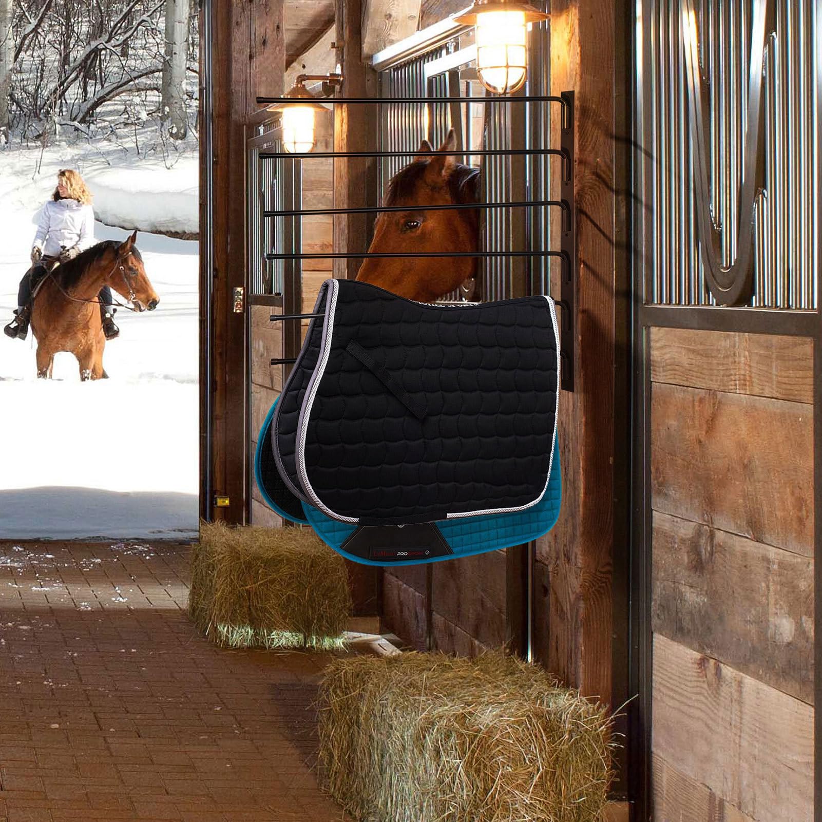 Saddle Pad Rack - Horses Blanket Stall Supplies | Swinging Blanket Rack, Well Spaced Saddle Stand, Elegant Stable Horse Trailer Accessories Holder Rack for Blanket