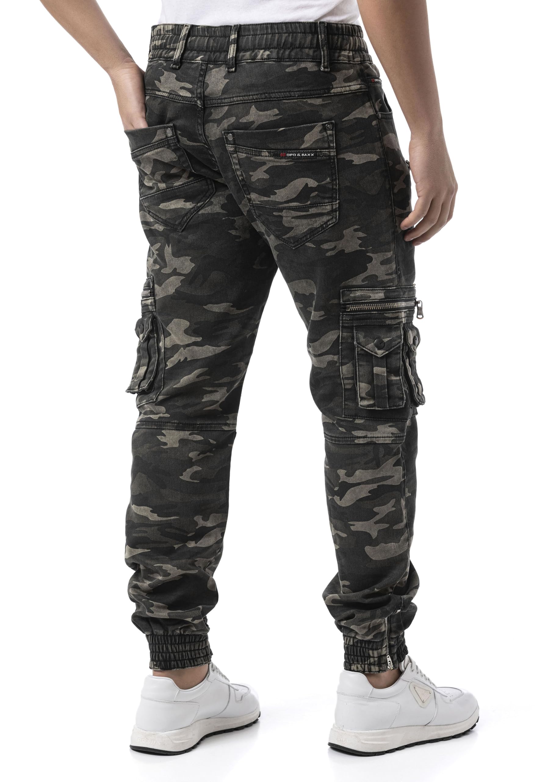 Cipo & Baxx Pantaloni da jogging da uomo, sportivi, streetwear, con tasche cargo ed elasticizzati, in gomma, per il tempo libero