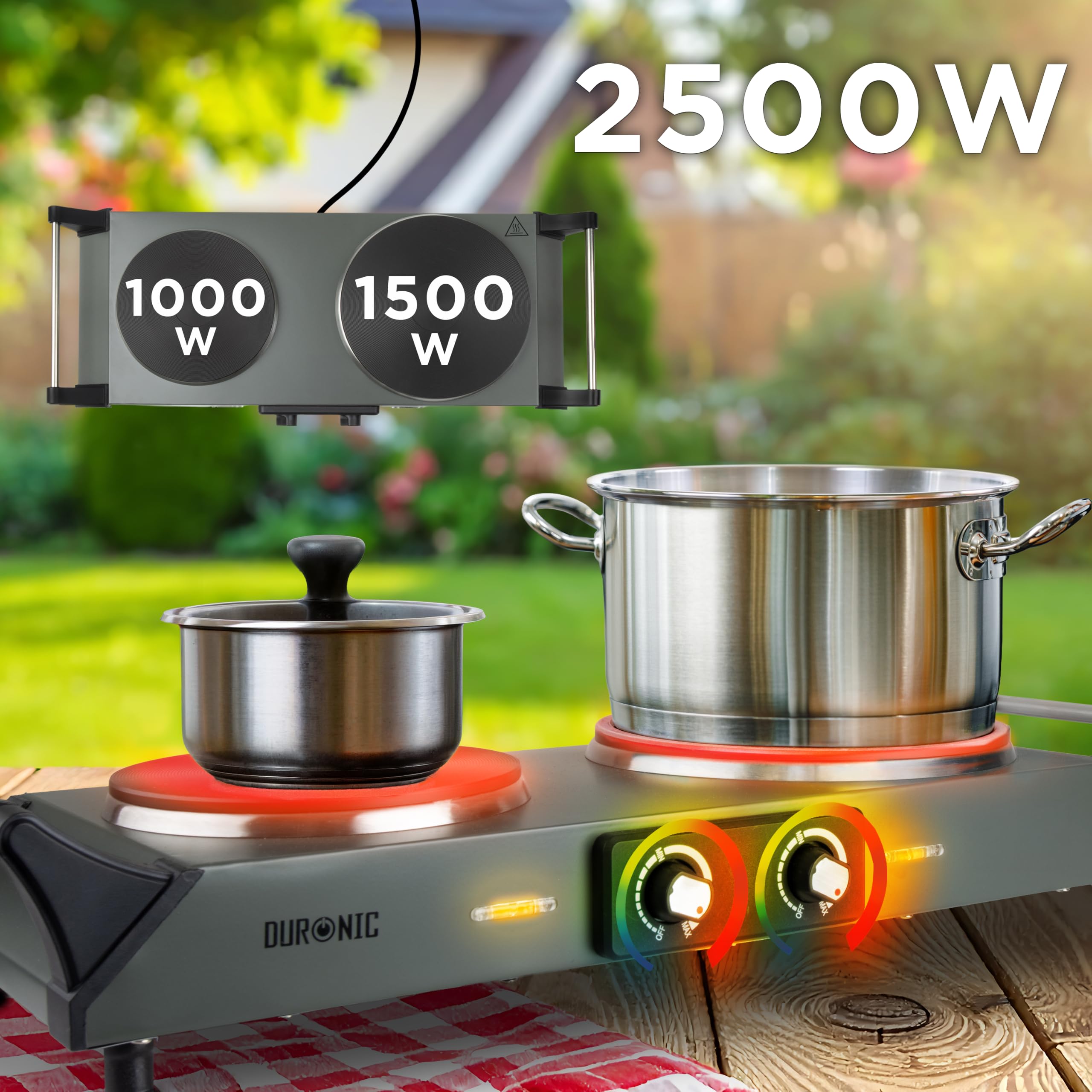 Duronic HP2 GG Płyta grzewcza elektryczna dwupalnikowa kuchenka 2500W