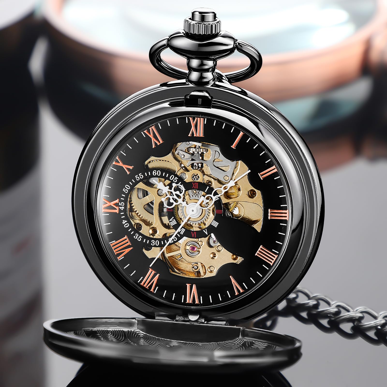 Tiong Taschenuhr mit Bibelvers im Vintage-Stil, mechanisches Kreuzmuster, Taschenuhren mit Kette, Weihnachten, Abschluss, Geburtstag, Geschenke, Vatertag