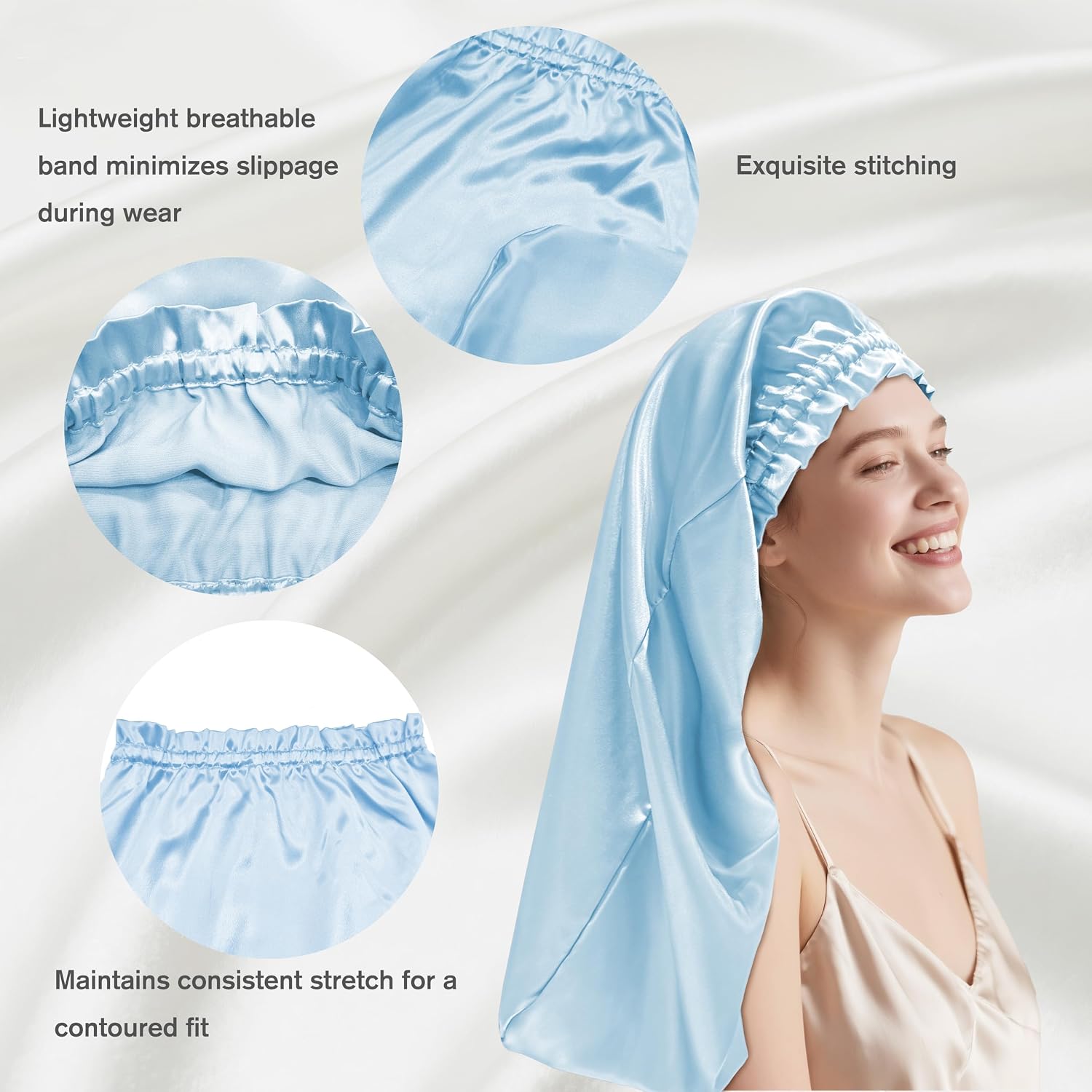 townssilk Silk Sleep Cap, 100% 22 Momme Mulberry Silk for Women, Luxurious, Breathable, Sits Safe Overnight & Pressure Free, Ideal for Long & Curly Hair image 3