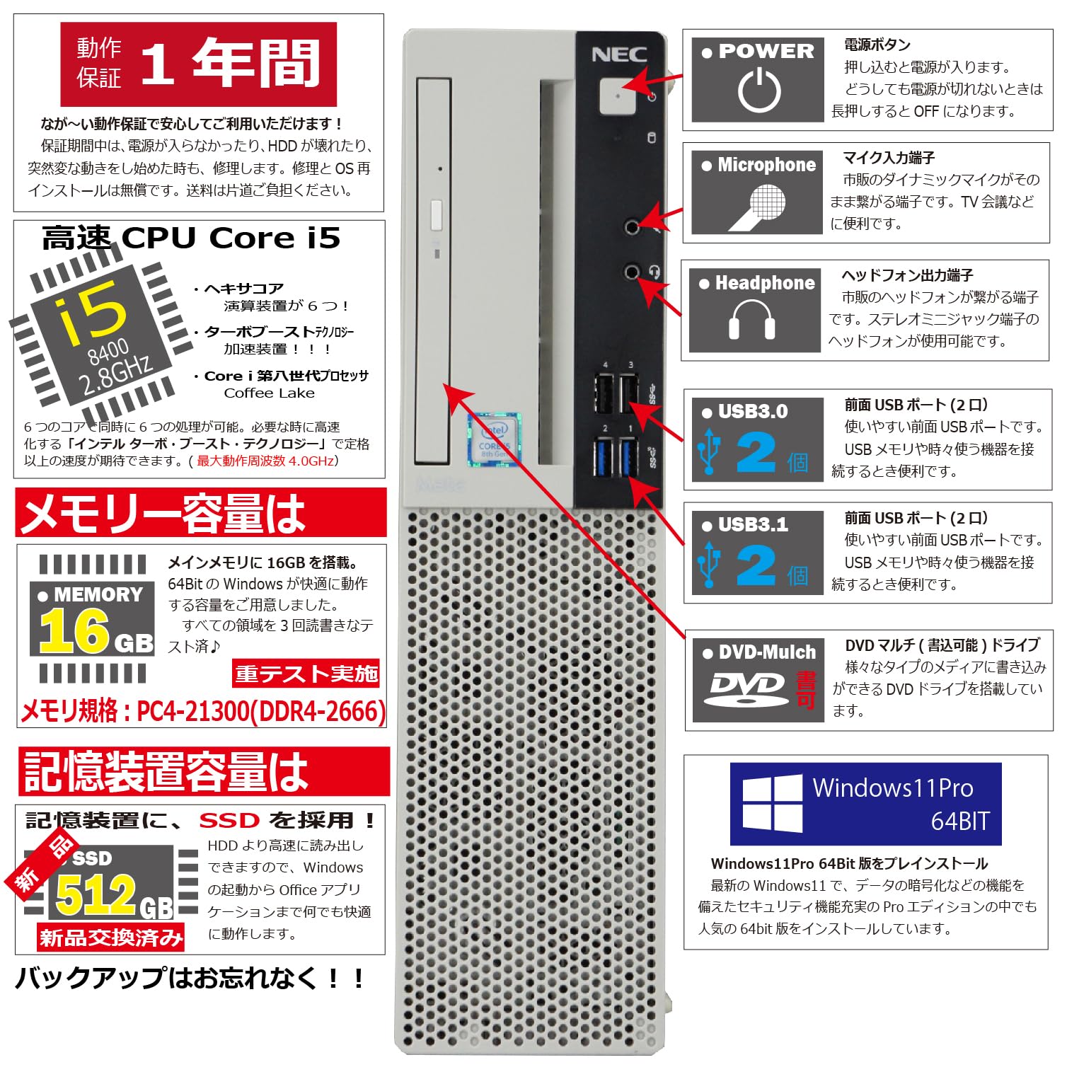Amazon.co.jp: 中古パソコン Mate MJM28L-4 Windows11 デスクトップ 一