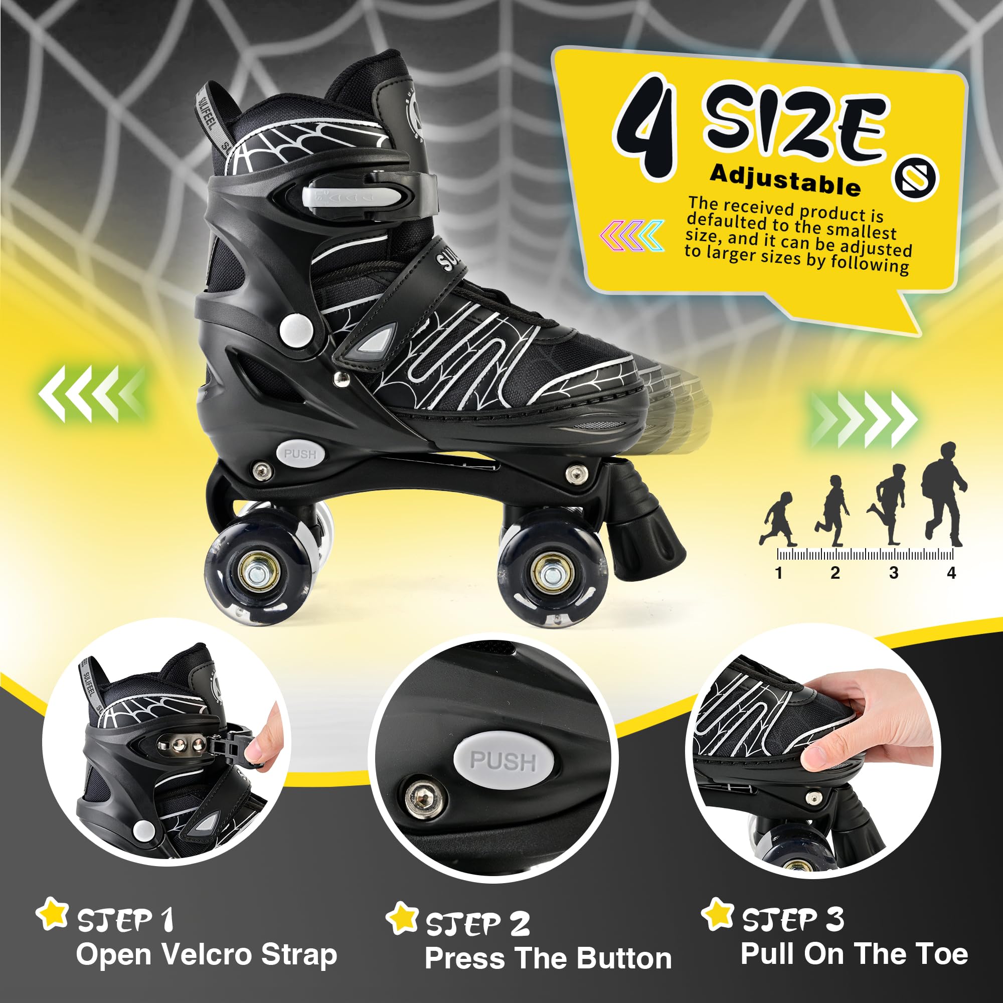 SULIFEEL Patines ajustables para niños de 3 a 5 a 8 a 6 a 12 con 4 tamaños de luz ajustable sobre ruedas, el mejor regalo para niños para principiantes, deportes de interior y exterior