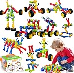 STEM Construction de jouets pour 3 4 5 6 7 8+ Cadeau d'anniversaire de l'année garçon fille pour enfant, 125 Pcs Préscolaire Salle de classe Éducatif Bâtiment Blocs Stem Kits Ages 3-5 4-8 5-7 6-8 Ingénierie Jeux créatifs