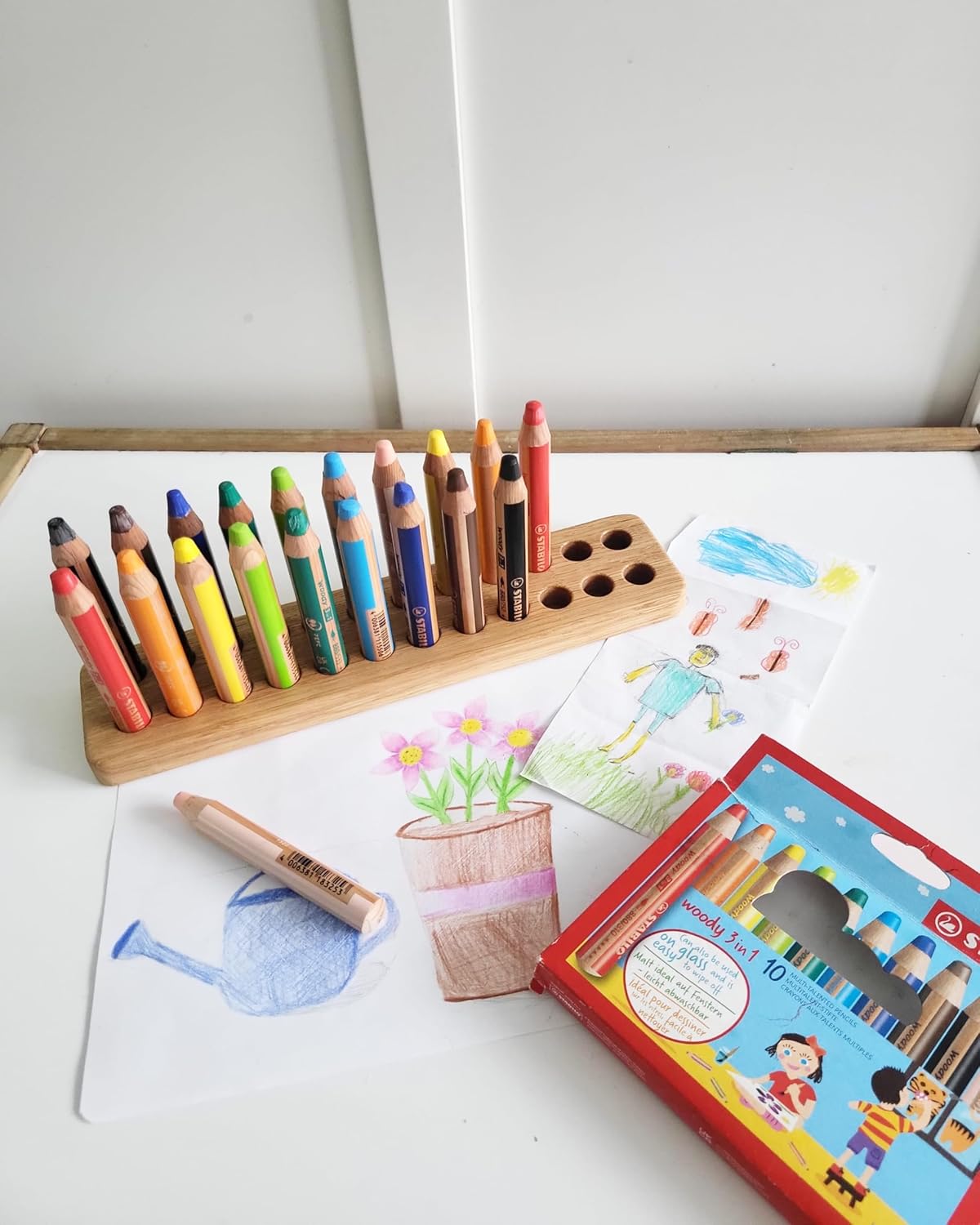 Pencil holder for Stabilo woody gift for kids wooden desk organization Montessori crayon organizer homeschool supplies PENCILS NOT INCLUDED (holder for 24 Pencils)