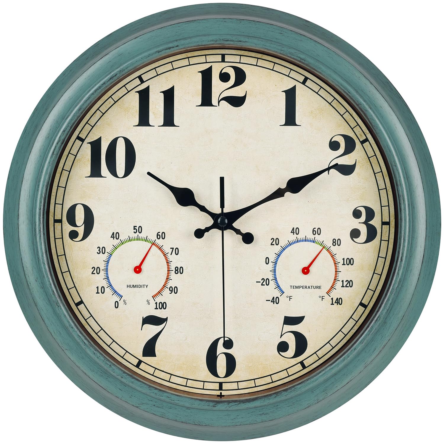 zyzamay 13 Inch Outdoor Clock with Thermometer and Hygrometer, Waterproof and Silent, Large Easy-to-Read Numbers, Ideal for Bedroom,Office,Living Room