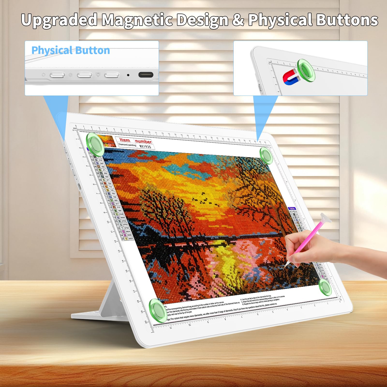 Tablette Lumineuse A3 Rechargeable TOHETO Diamond Painting - Sac Transport, Support Pliable, 6 Niveaux Luminosité