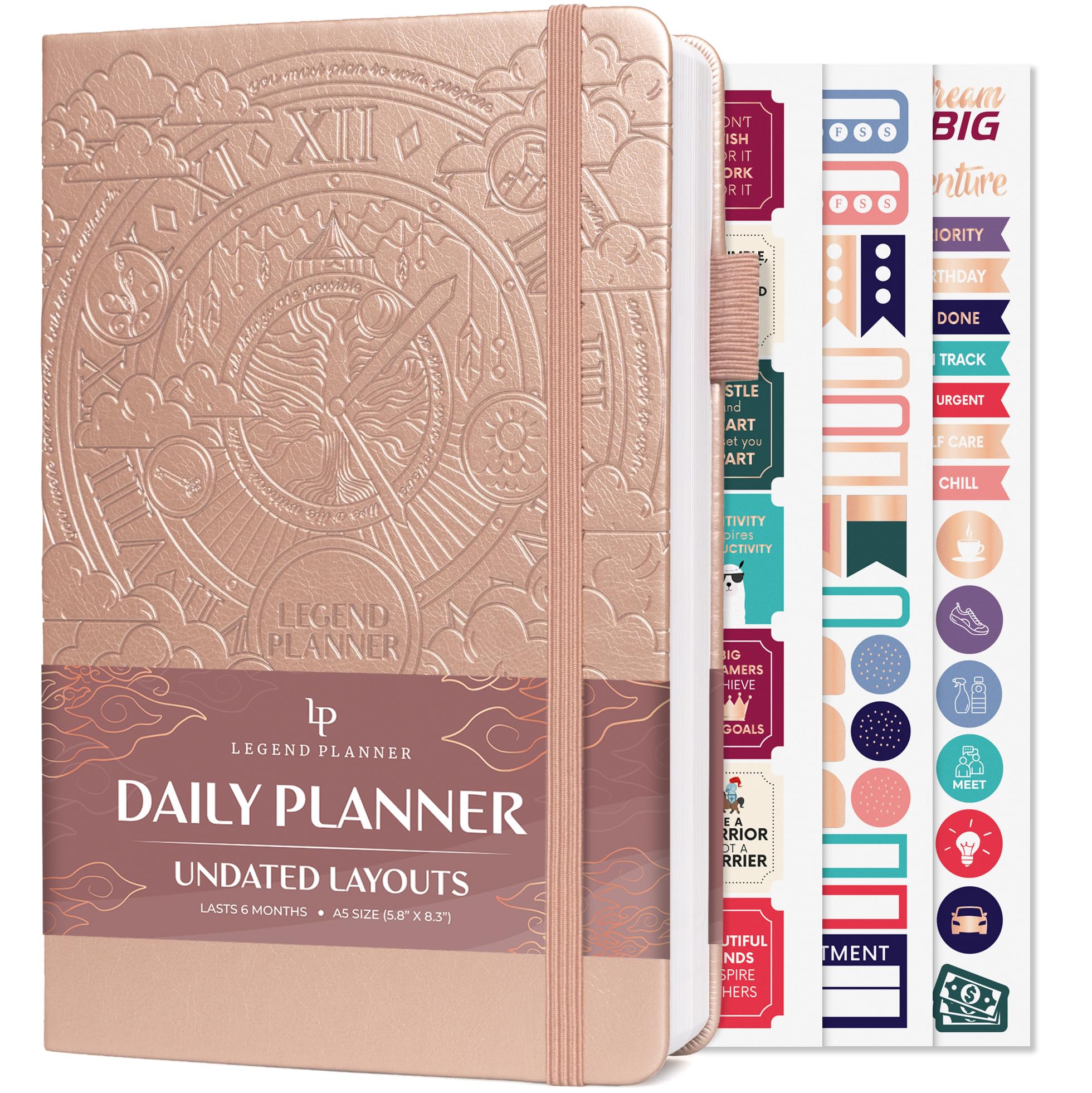 Legend Planner for Productivity – Undated 6-Month Daily Planner to-Do List, Time Management Tool to Increase Focus & Achieve Goals – Rose Gold