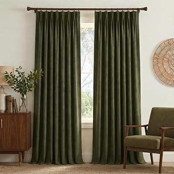 NICETOWN Linen Pinch Pleated Curtains - 90 inch Long with Hooks, Vintage Olive Dark Green 395GSM Room Darkening Wrinkle Resistant Drapes for Bedroom, Modern Home Decor 40" Wide, 2 Panels