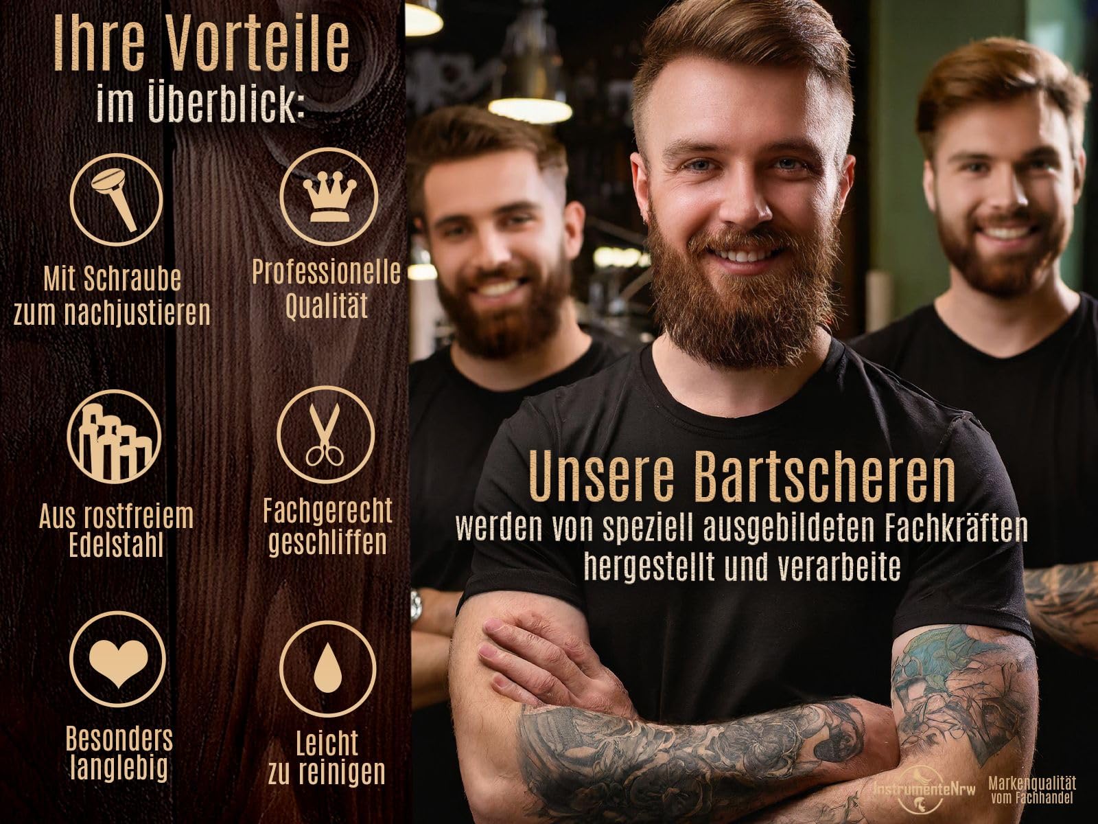 Bartschere aus Solingen Haarschere mit einseitiger Mikroverzahnung Made in Germany Nasenhaarschere Schnurrbartschere für die optimale Bartpflege zum Kürzen von Barthaaren, Nasenhaaren und Kopfhaaren