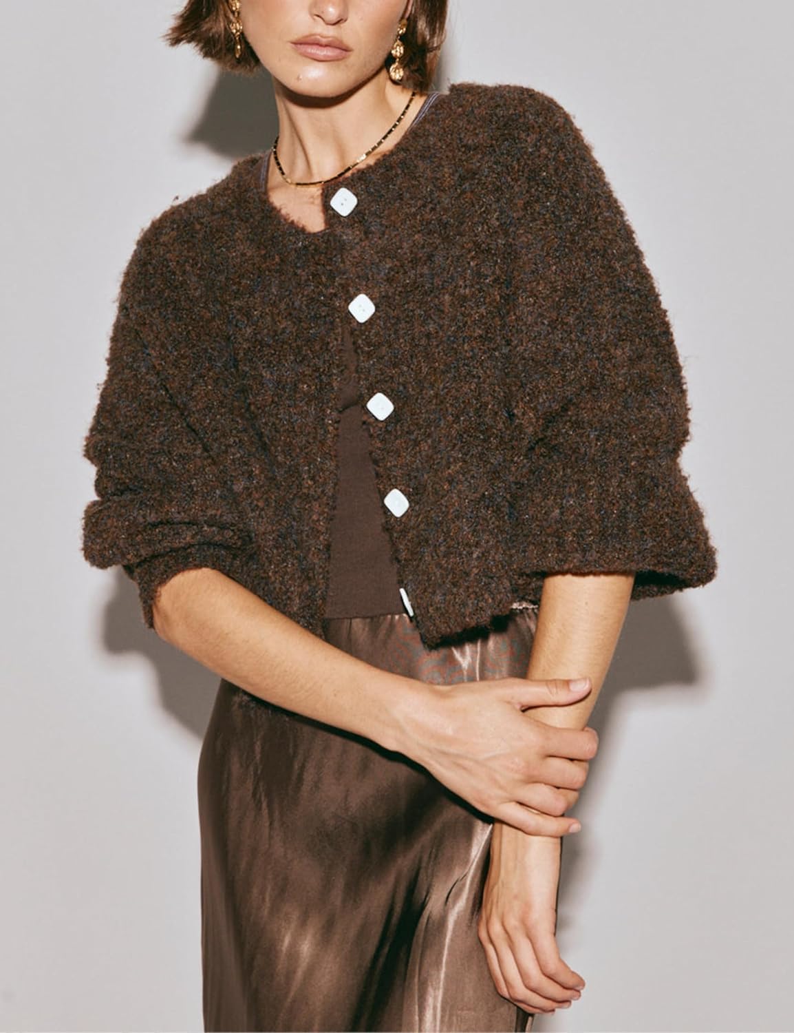 Lviefent Women Knit Cardigans Fluffy Casual Open Front Button Down Long Sleeve Cropped Sweater Jacket Outwear - Image 2