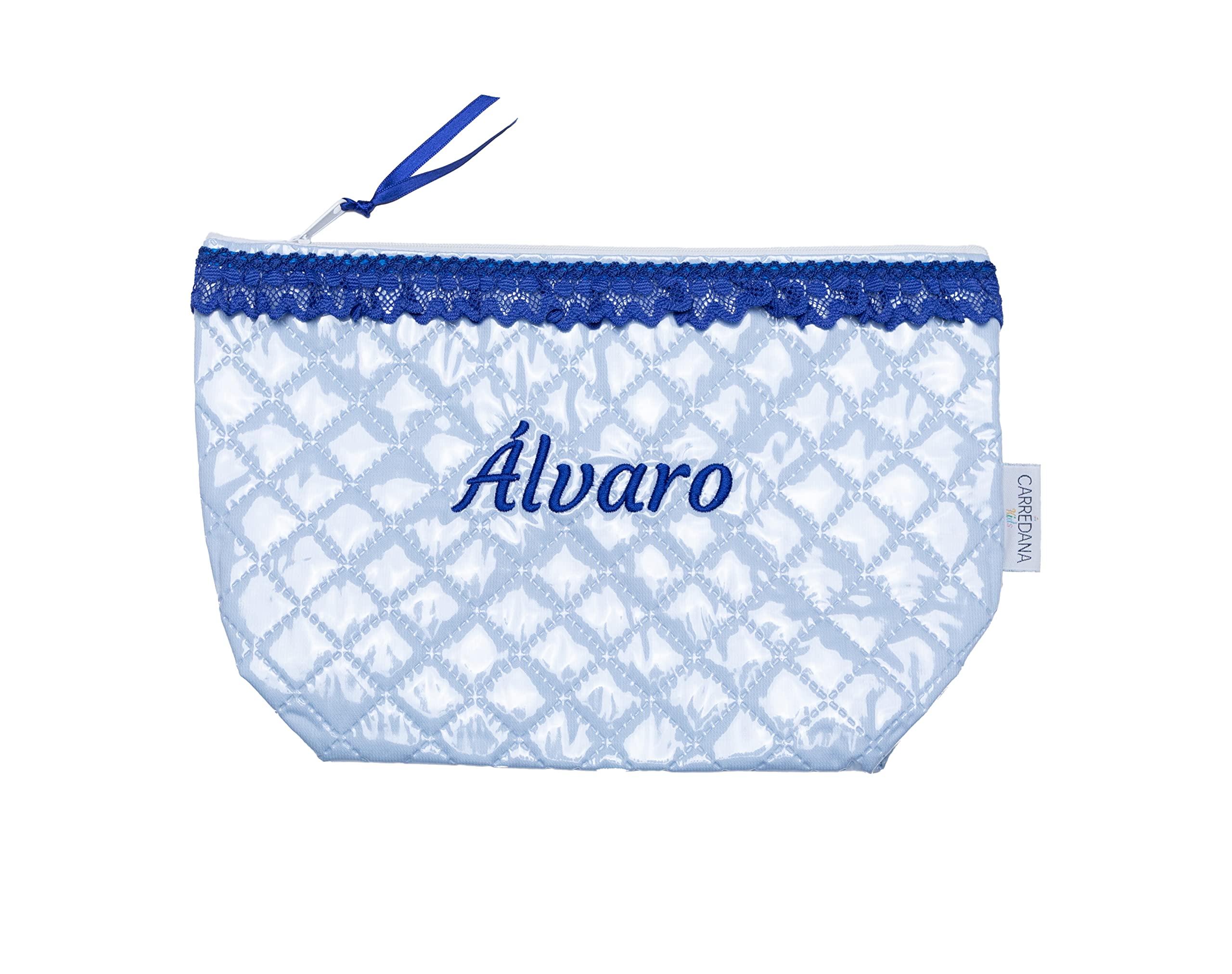 Neceser bebé Bordado Personalizado. Bolso Organizador para Accesorios de Aseo e higiene del bebé. Regalo Recien Nacido (Azul+azulon)