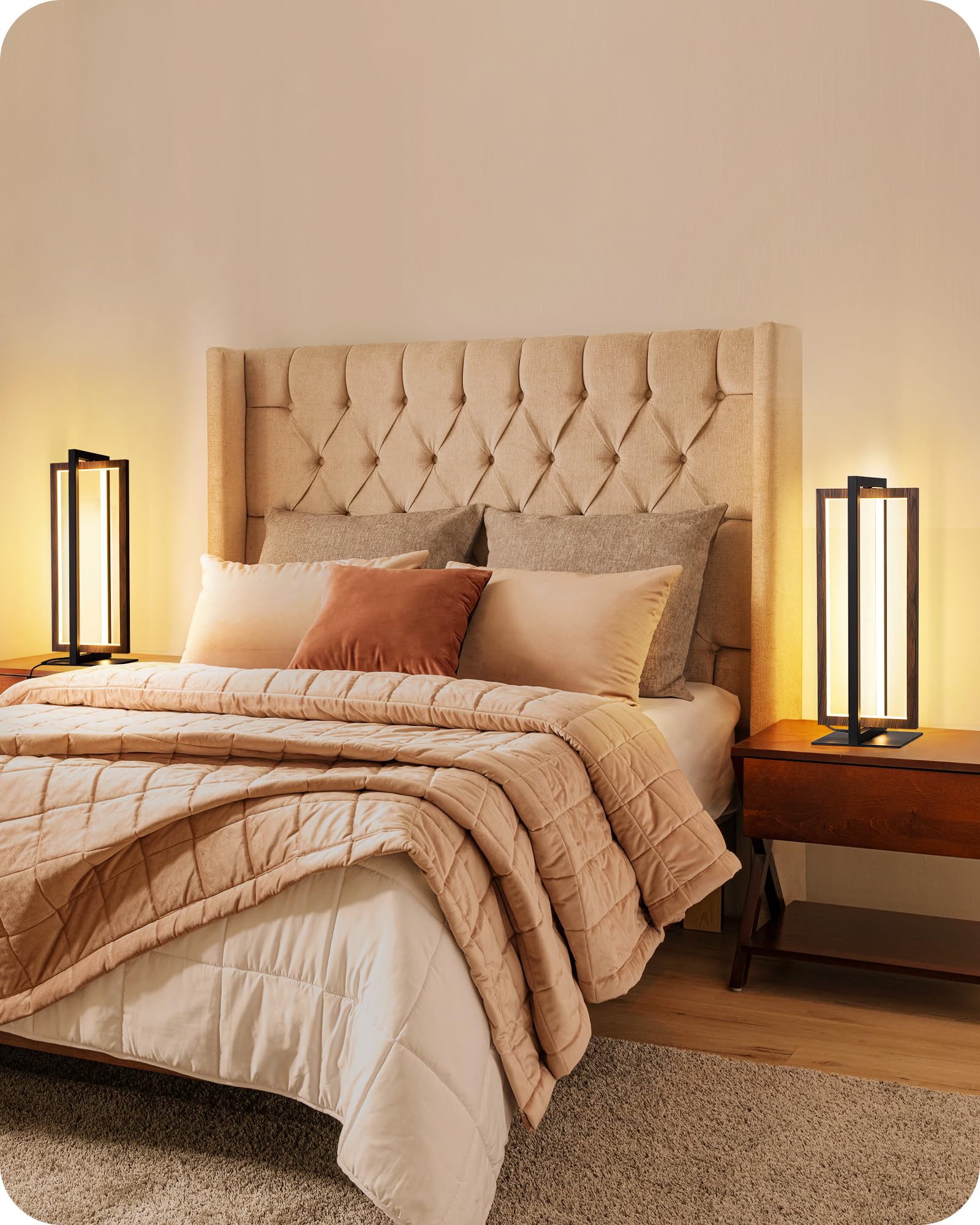 EDISHINE Lampada da comodino LED touch dimmerabile, moderna lampada da tavolo in legno noce, 3 temperature di colore, per camera da letto, soggiorno, ufficio, scrivania, regalo